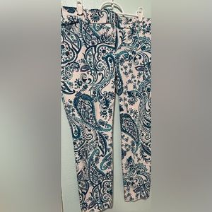 New York & Co 7th Ave skinny ankle pant white with‎ teal/blue paisley Size 12